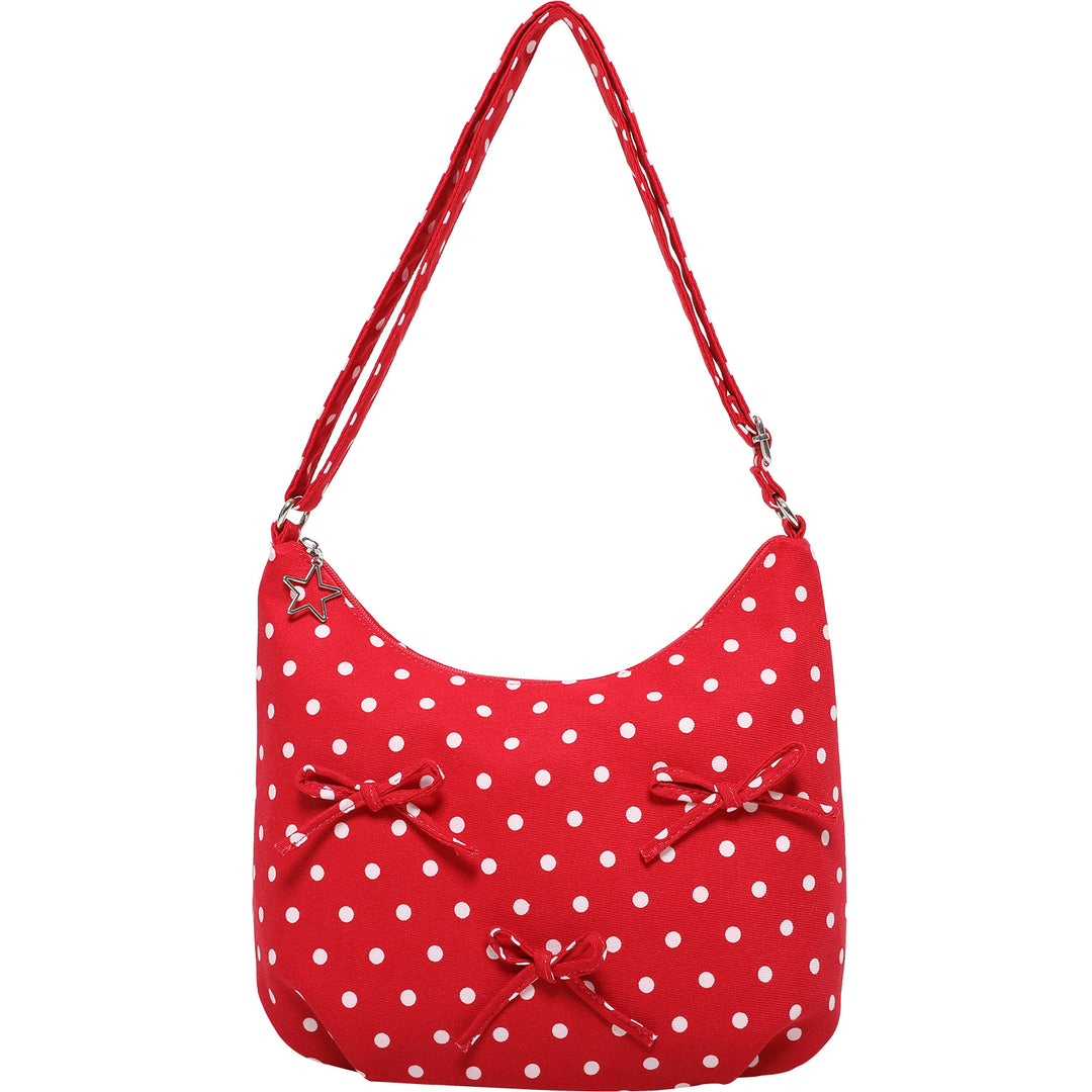 Polka Dot Tote Bucket Bag Canvas Bow Shoulder Bag N6F046