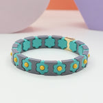 Load image into Gallery viewer, Bohemian Floral Cuff Enamel Steel Elastic DIY Plated S5P085
