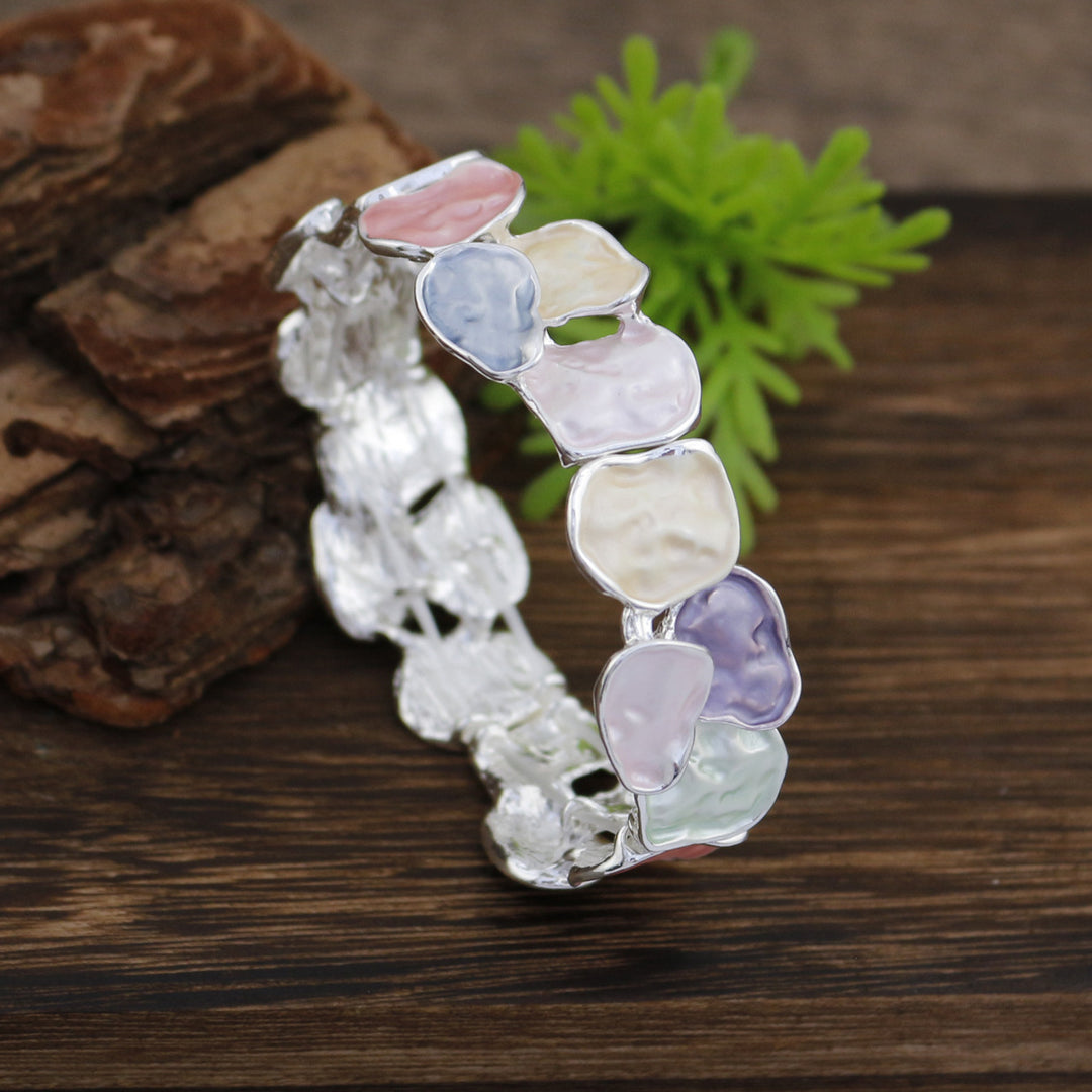 Enamel Square Geometric Stretch Bangle Women N6C218