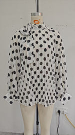 Load image into Gallery viewer, Polka Dot Tie Neck Semi-Sheer Blouse Women N6D212