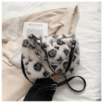 Load image into Gallery viewer, Women's Plush Leopard Chain Baguette Shoulder Bag N6J188