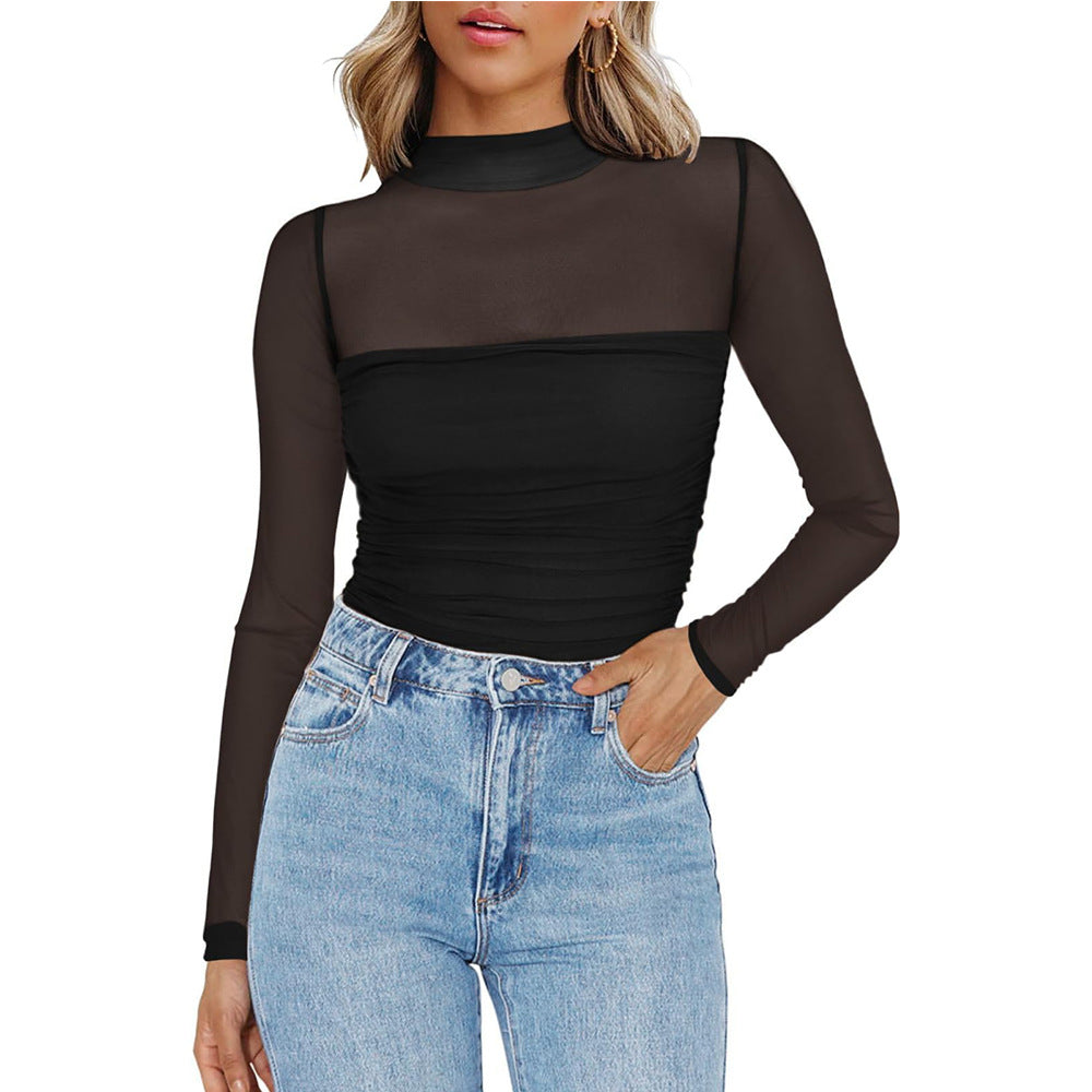 Sheer Mesh Mock Neck Tee Delicate Ultra Light N5Z315