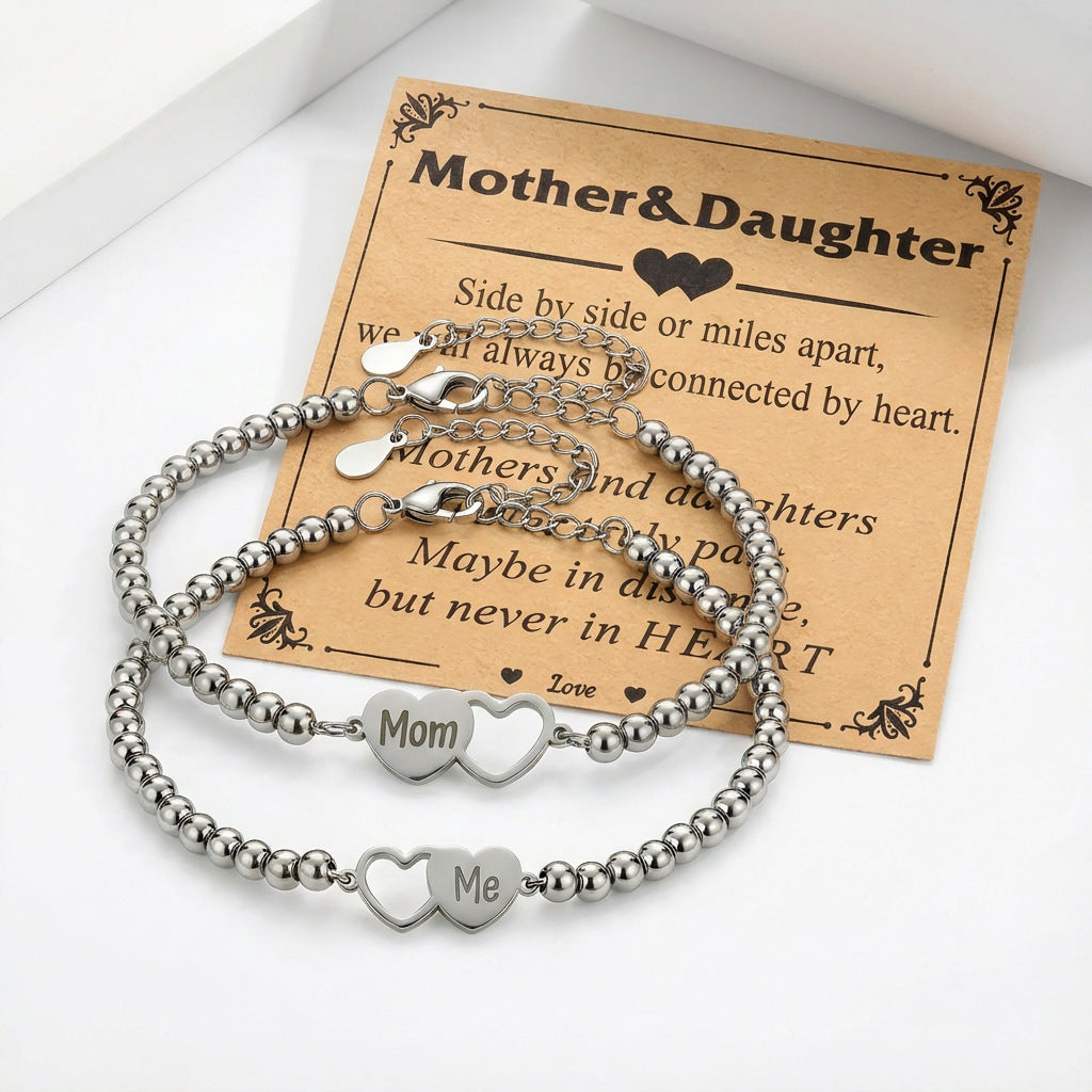 Pink Zebra Stone Beaded Mother Daughter Bracelet Set N6D527