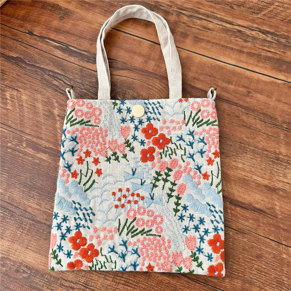 Embroidered Cotton Linen Crossbody Bag Reversible N6F153