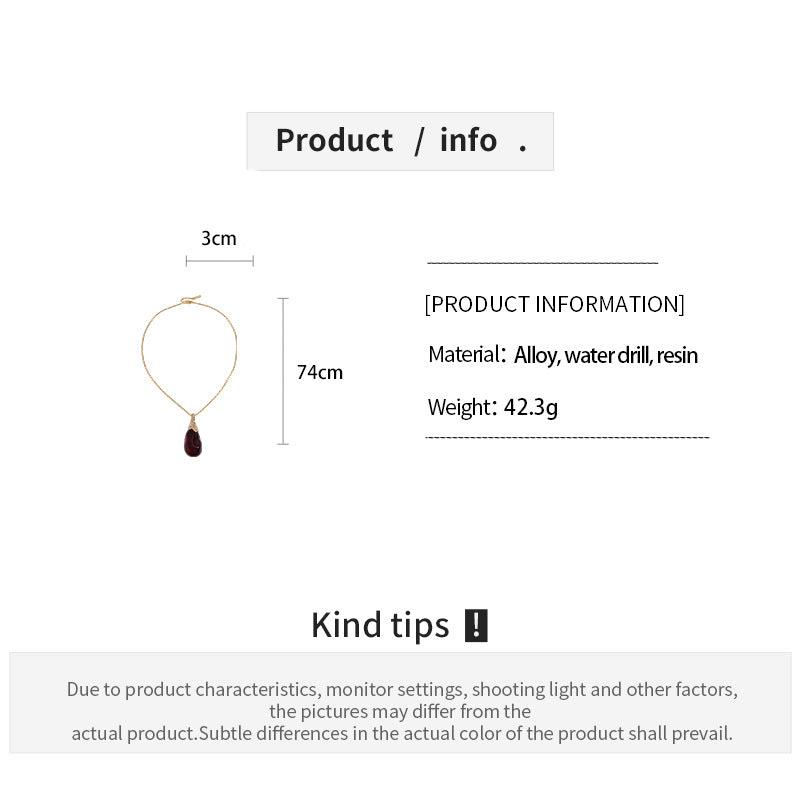 Womens Vintage Rhinestone Teardrop Resin Necklace N6K190