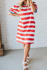 Load image into Gallery viewer, Striped Bubble Sleeve T-shirt Dress Women N6C327
