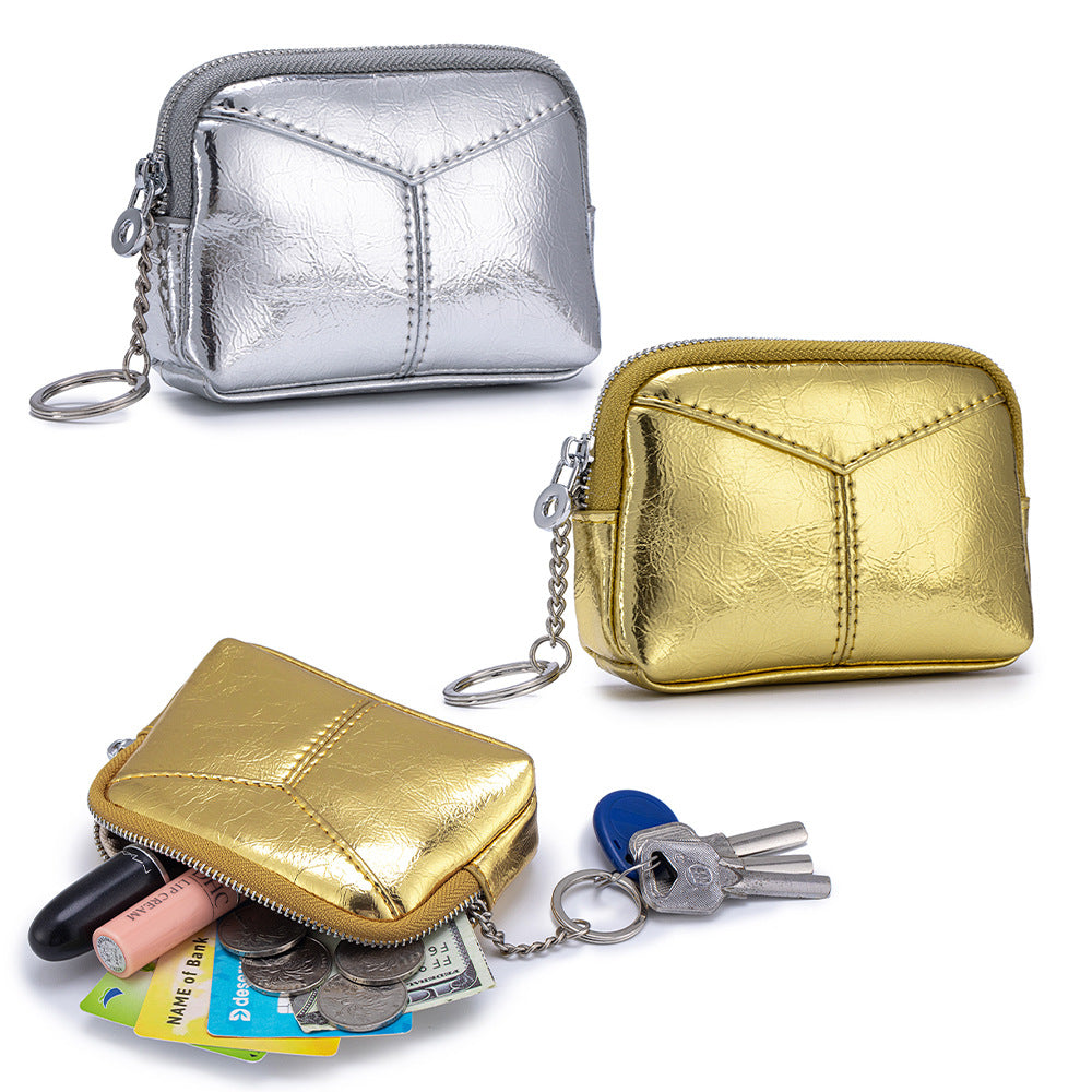 Top Grain Leather Cracked Texture Coin Purse Keychain N6G096