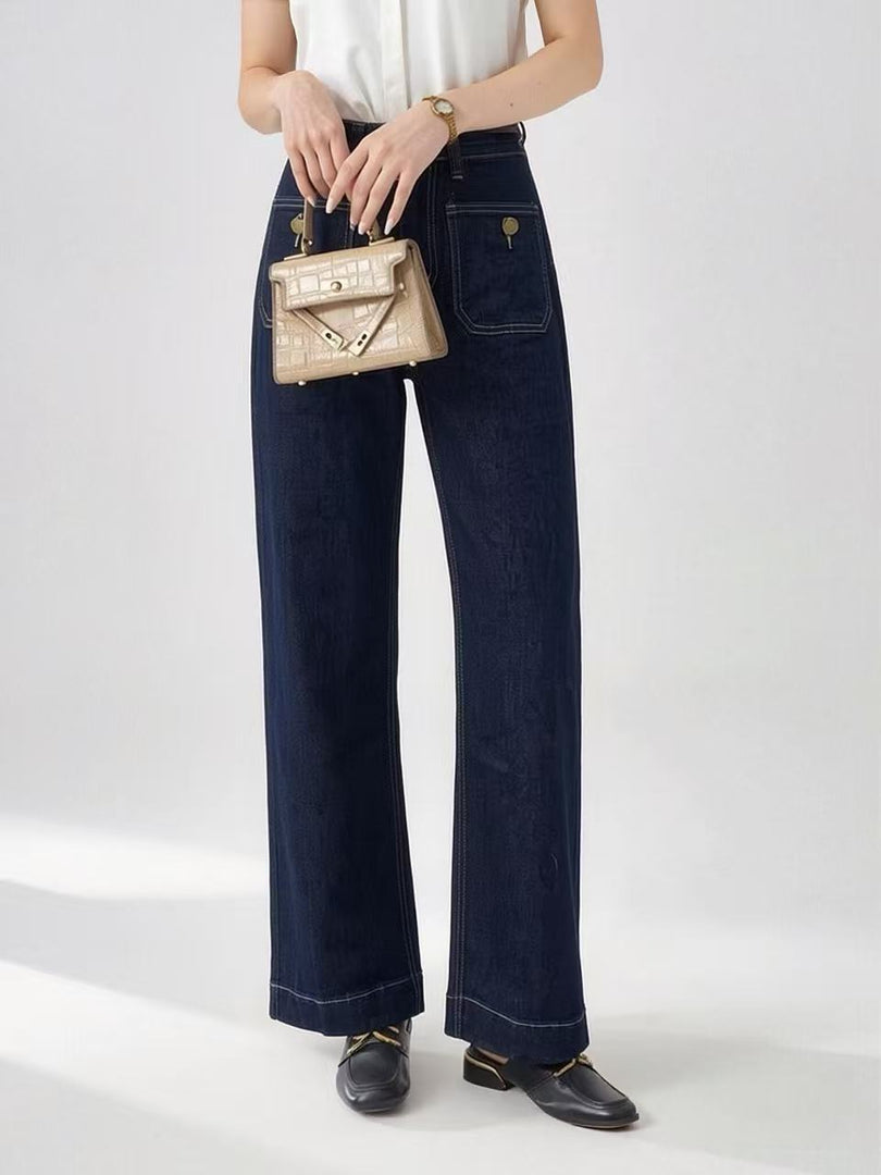Button-Front Square Pocket Straight Leg Denim Jeans N6D165