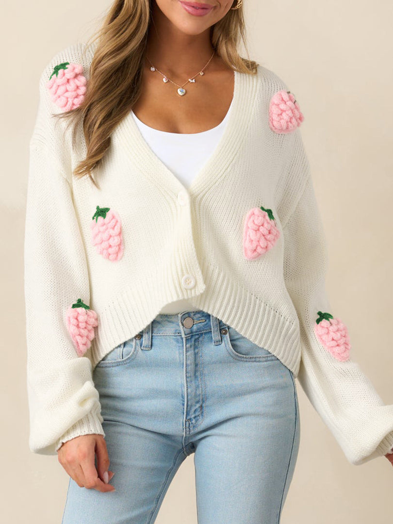 3D Strawberry V Button Cardigan Long Lightweight N5Z698