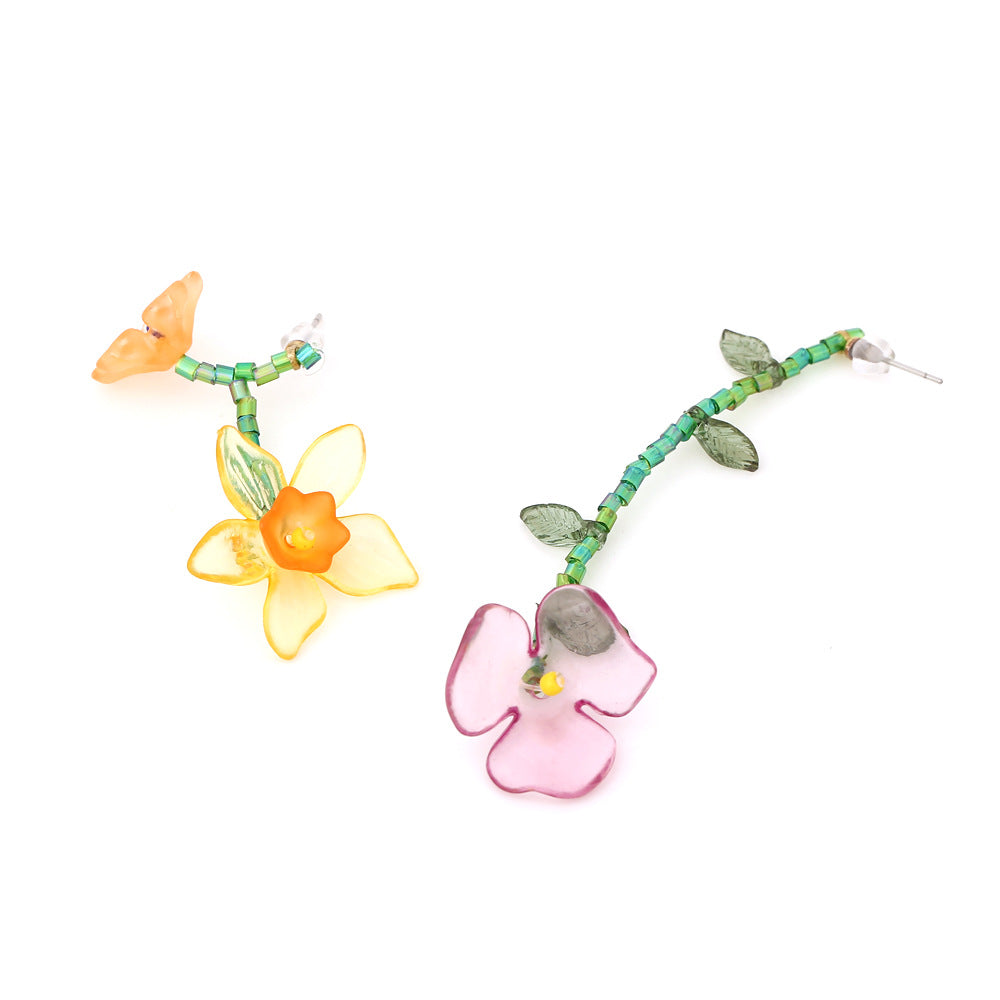 Hand Braided Floral Studs Glass Rice Beads S5P167