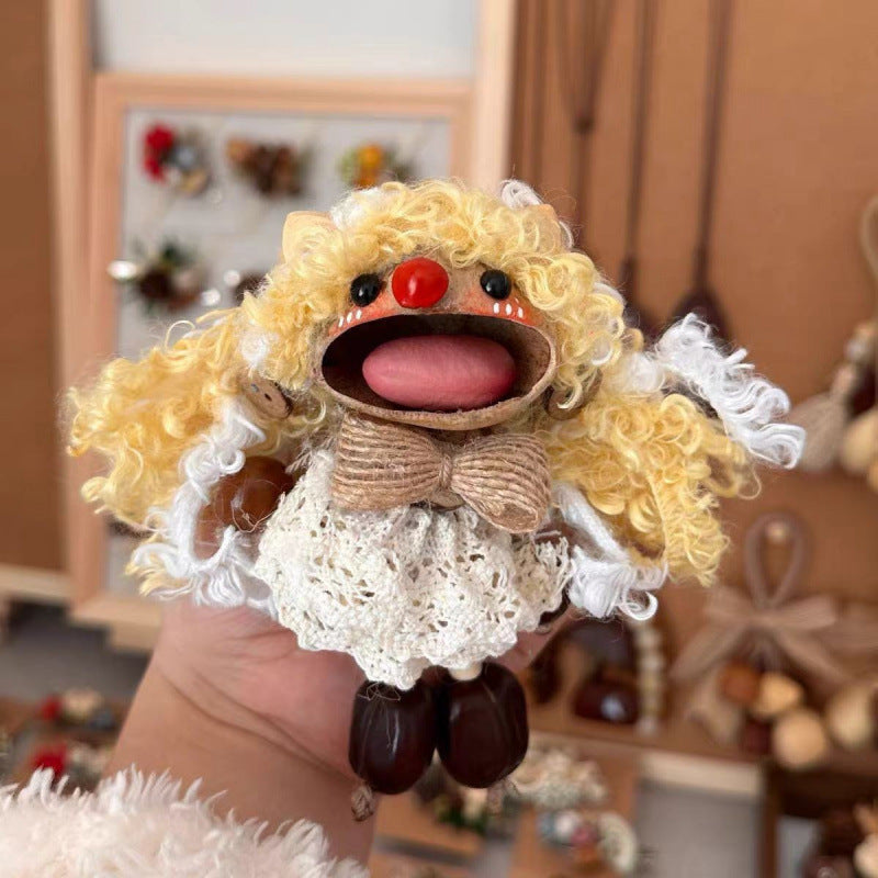 Cute Bean Pod Doll Bag Charm Keychain Handmade Wood N6F290
