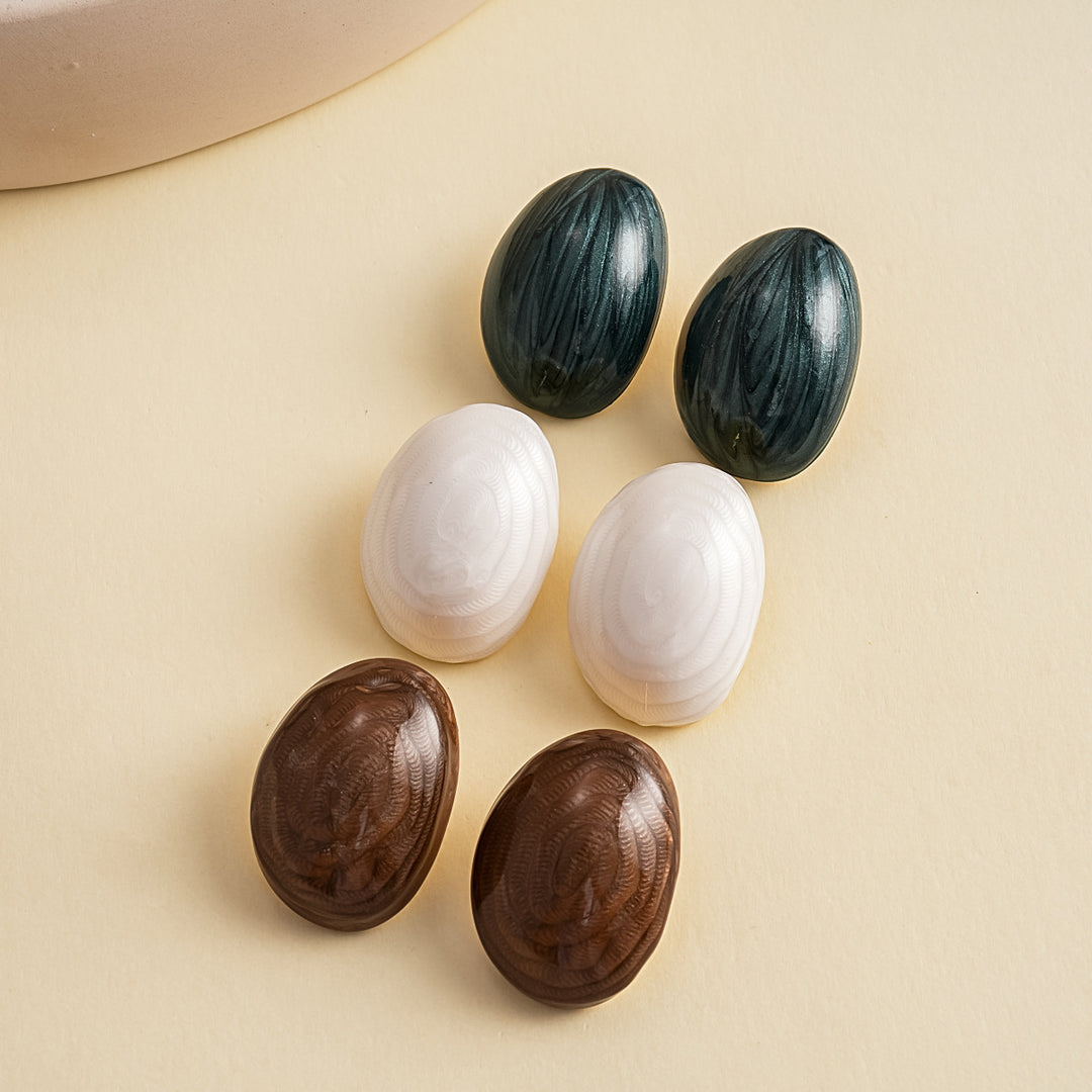 Womens Vintage Marbled Oval Alloy Stud Earrings N6K156