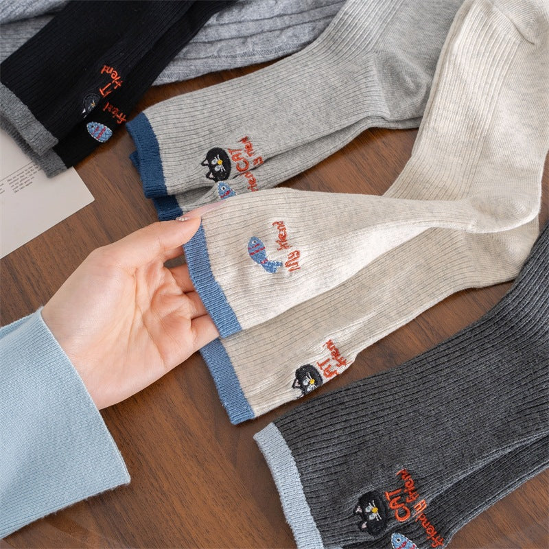 Contrast Color Block Cotton Mid Calf Socks M5A055