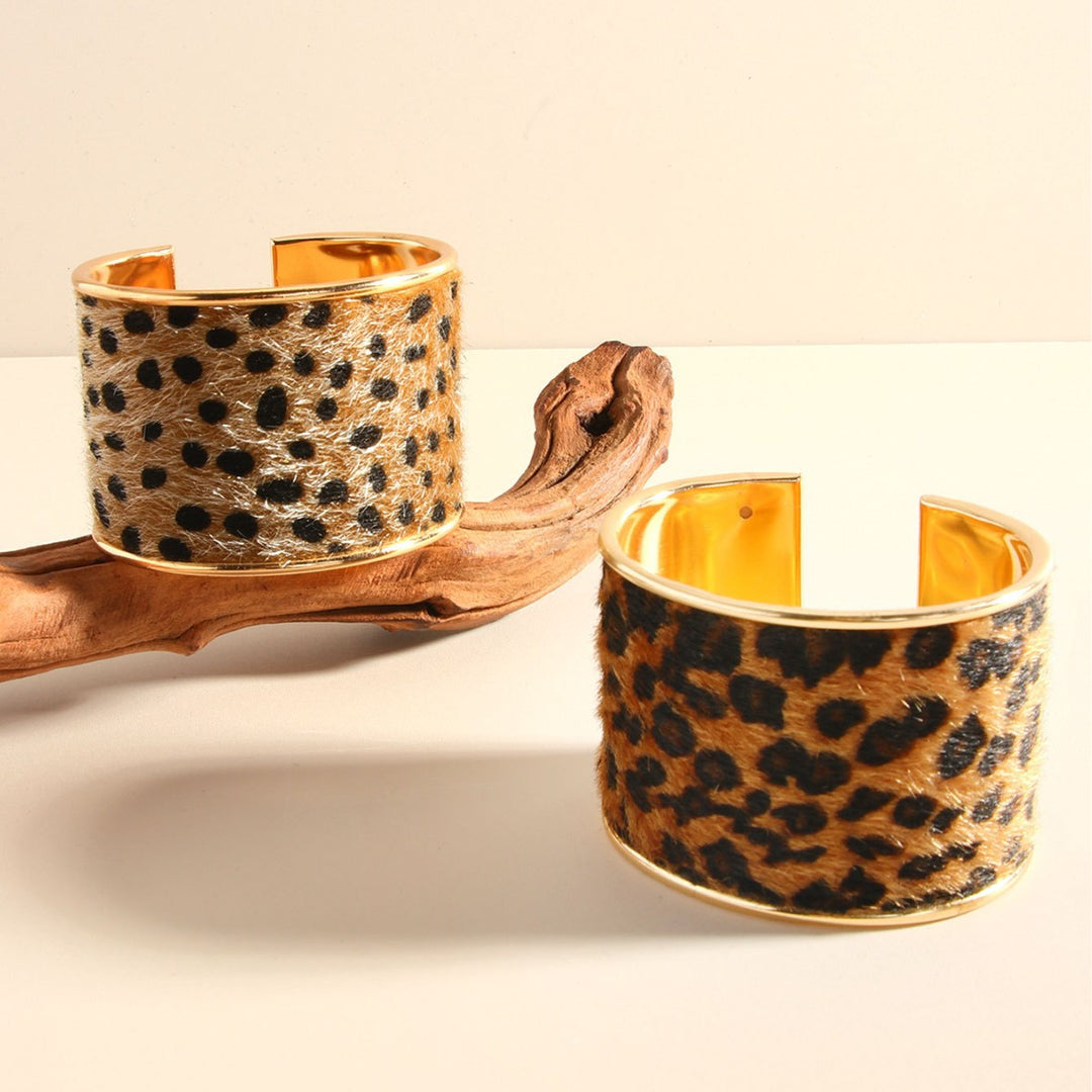 Wild Leopard Open Cuff Bangle Statement Sculptural N6F274
