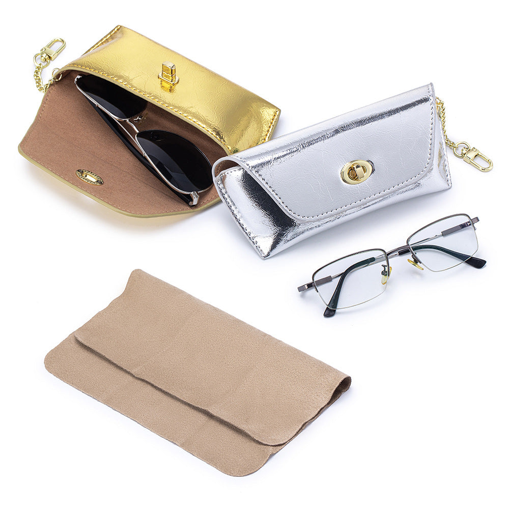 Top Grain Leather Cracked Texture Sunglasses Case Portable N6G095