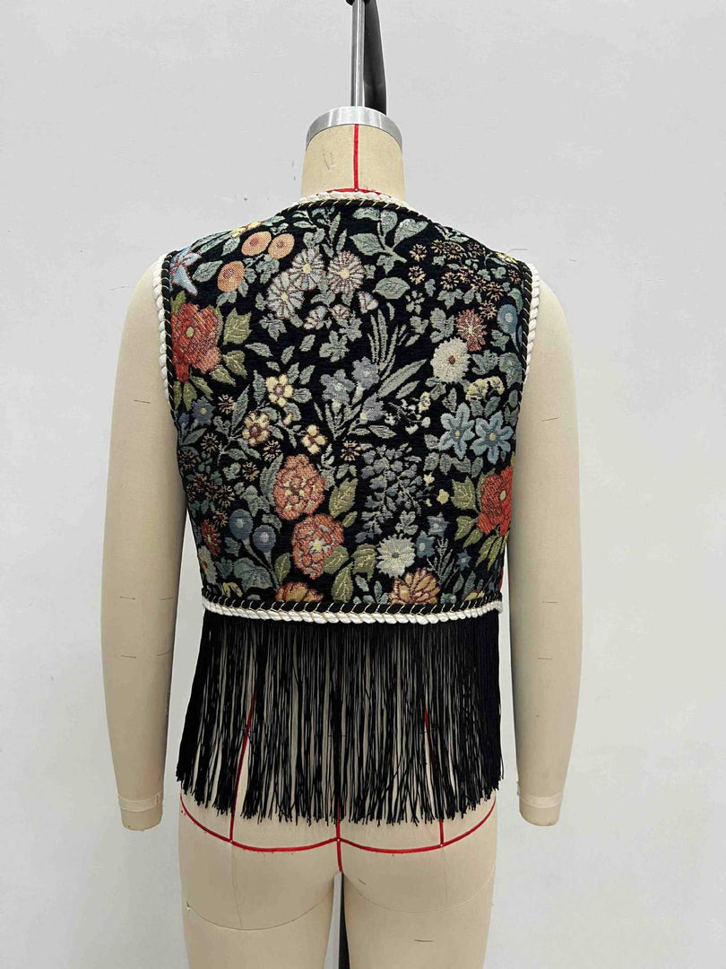 Floral Embroidery Fringe Vest Women N6D207