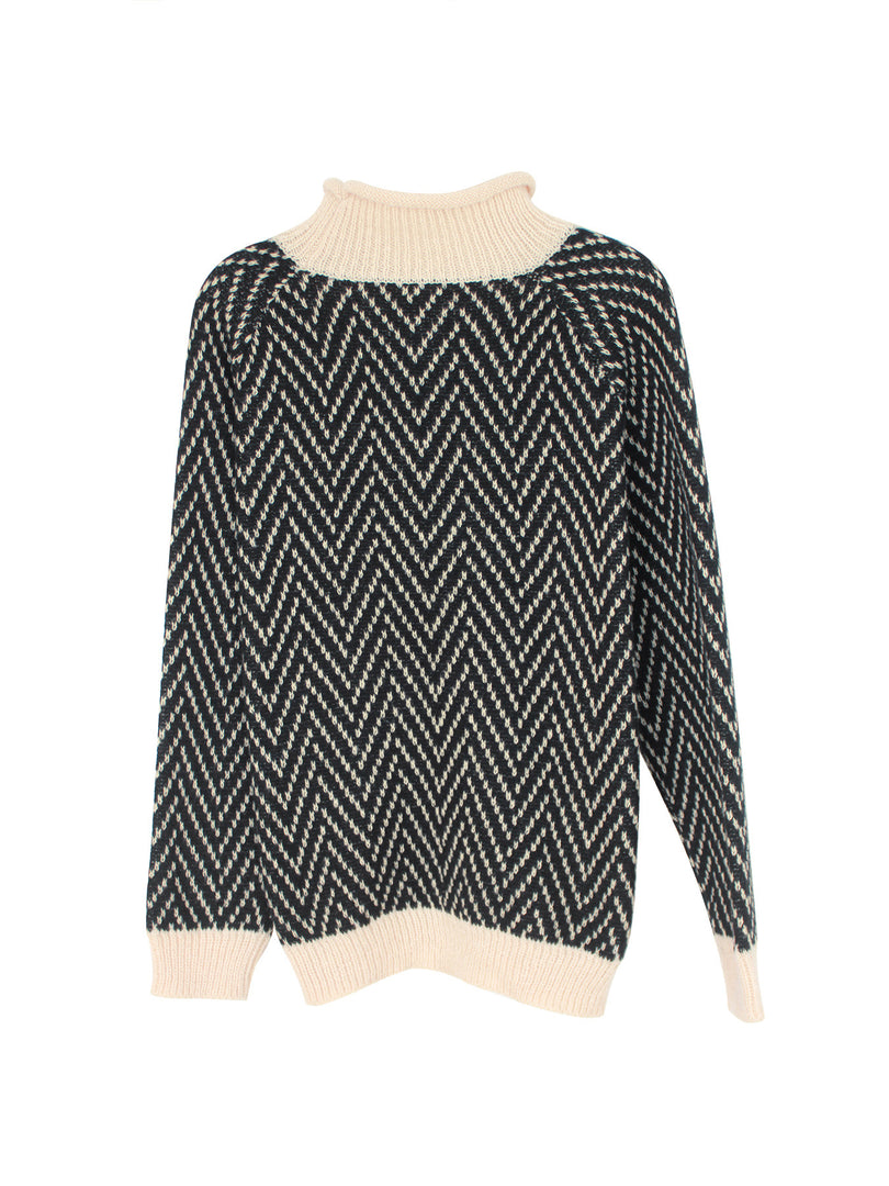 High Neck Long Sleeve Colorblock Knit Sweater Women N6H274