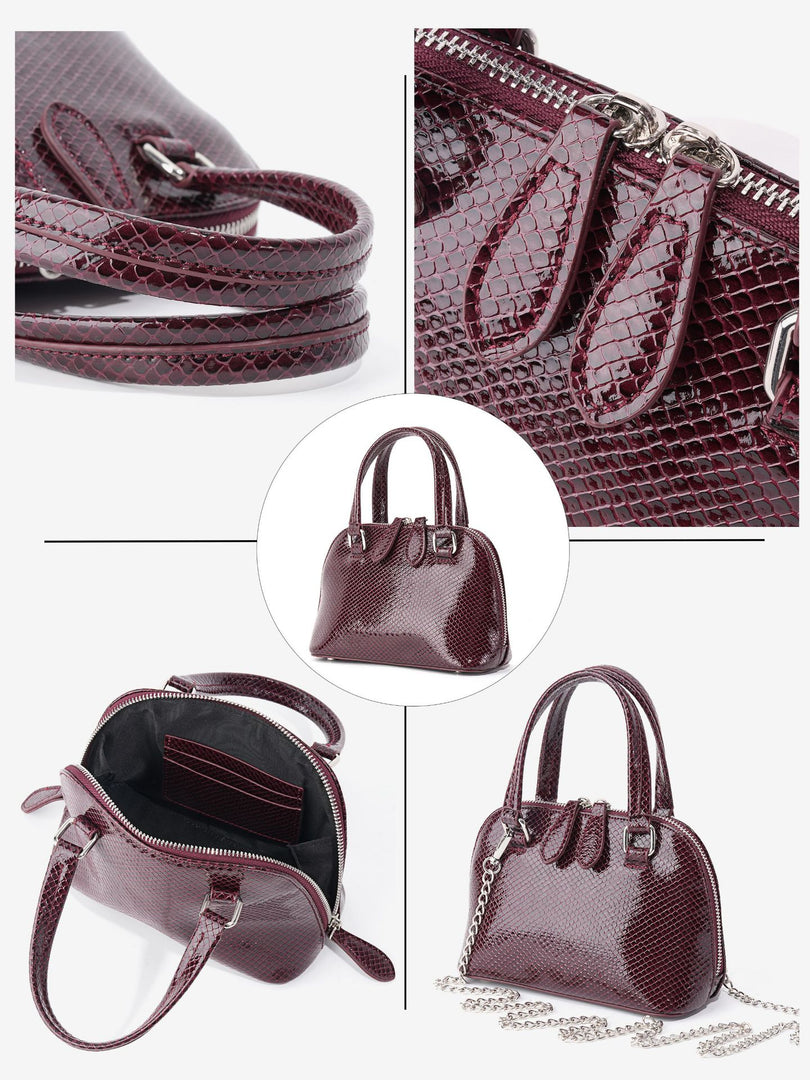Burgundy Stone Texture Shell Bag Women N6C036