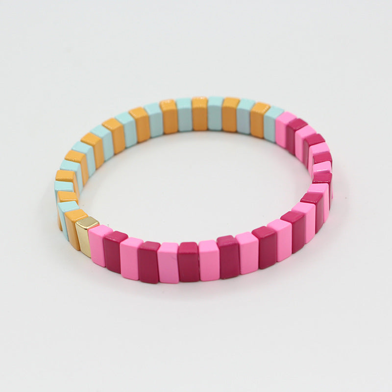 Macaron Elastic Bracelet Dual-Tone Enamel Alloy S5P043