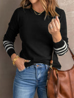 Load image into Gallery viewer, Womens Ribbed Stripe Knit Sweater Round Neck N6B036