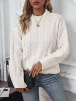 Load image into Gallery viewer, Cable Round Sweater Mid Heavy Khaki Off White N5Z825
