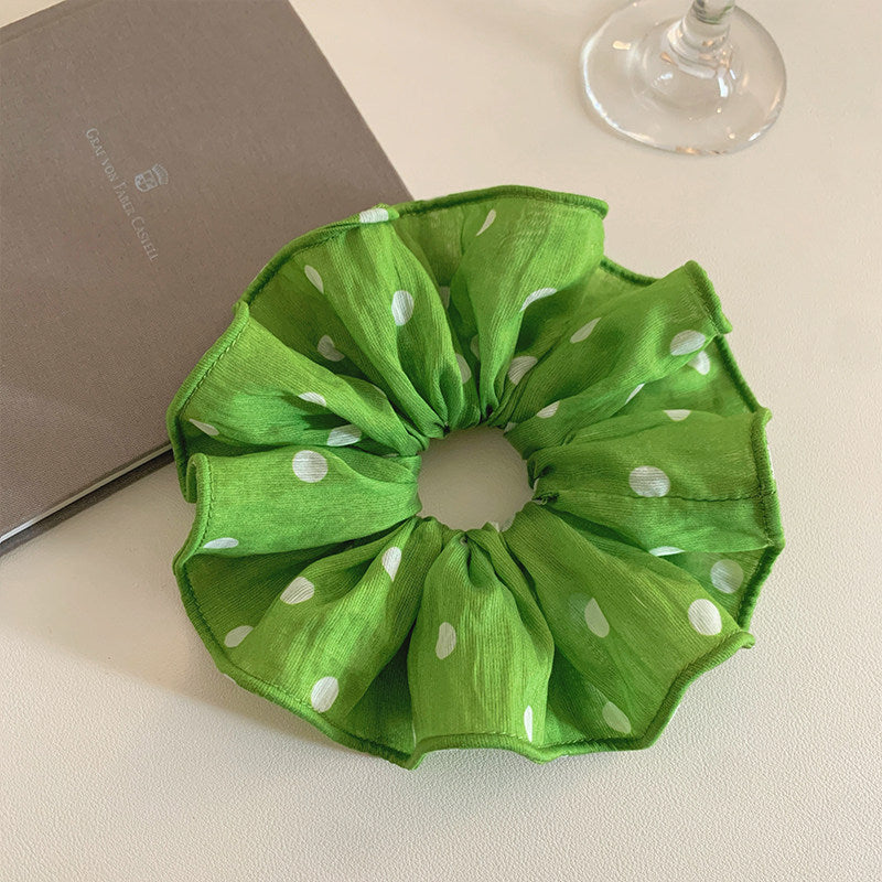 Green White Polka Dot Scrunchie Summer Fresh Hair Tie N6F138