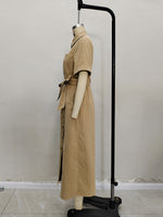 Load image into Gallery viewer, Khaki Short Sleeve Belted Shirt Dress Women N6F230