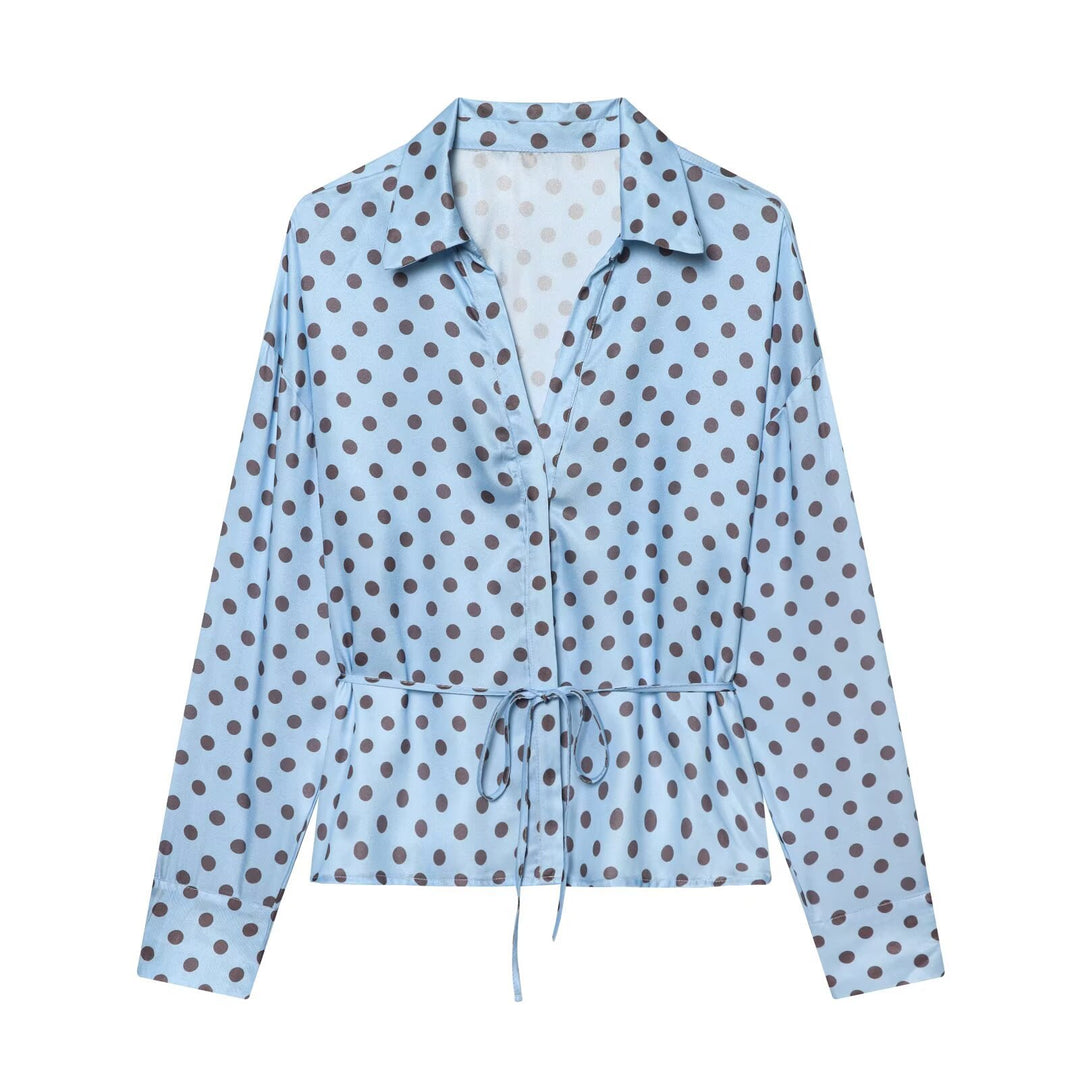 Polka Dot Satin Crop Shirt Women Office N6C109