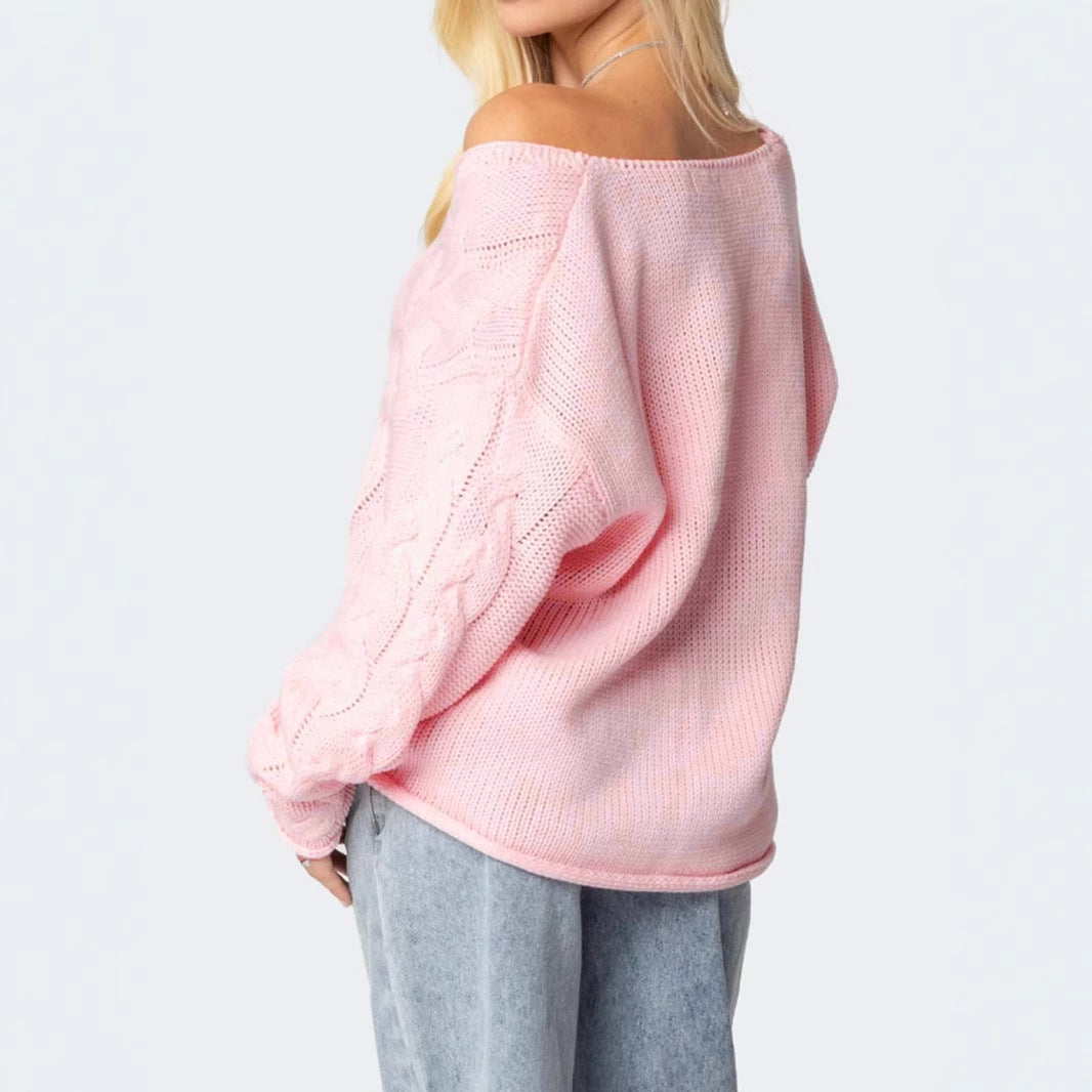 Cable V Knit Mid Weight Pink N5Z689