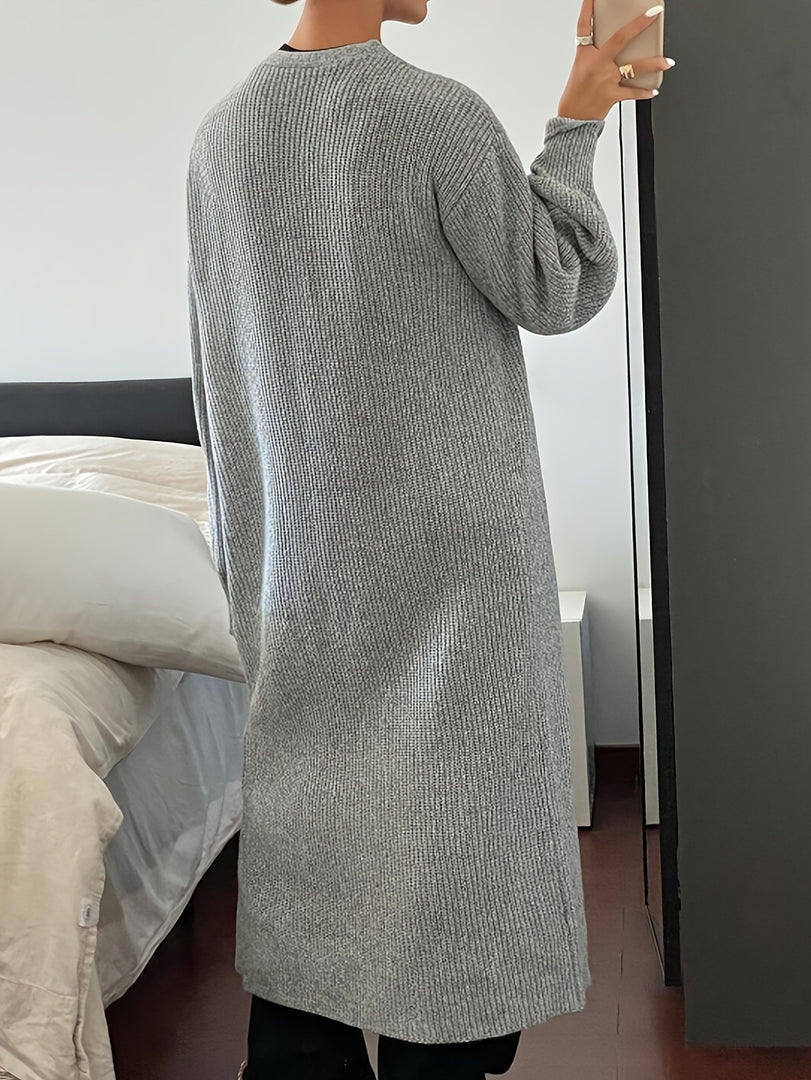 Solid Long Cardigan Elegant Casual Knit Outerwear N6H264