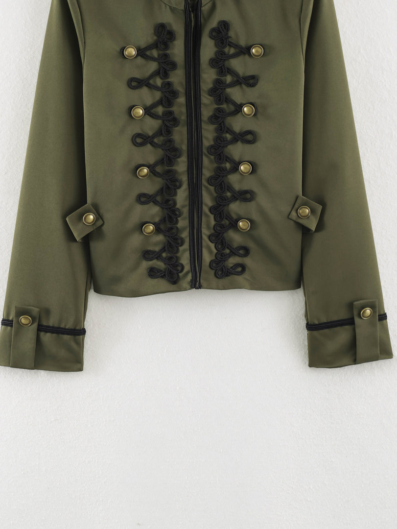 Casual Stand Collar Jacket Twisted Knot Floral Sleeve N6H123
