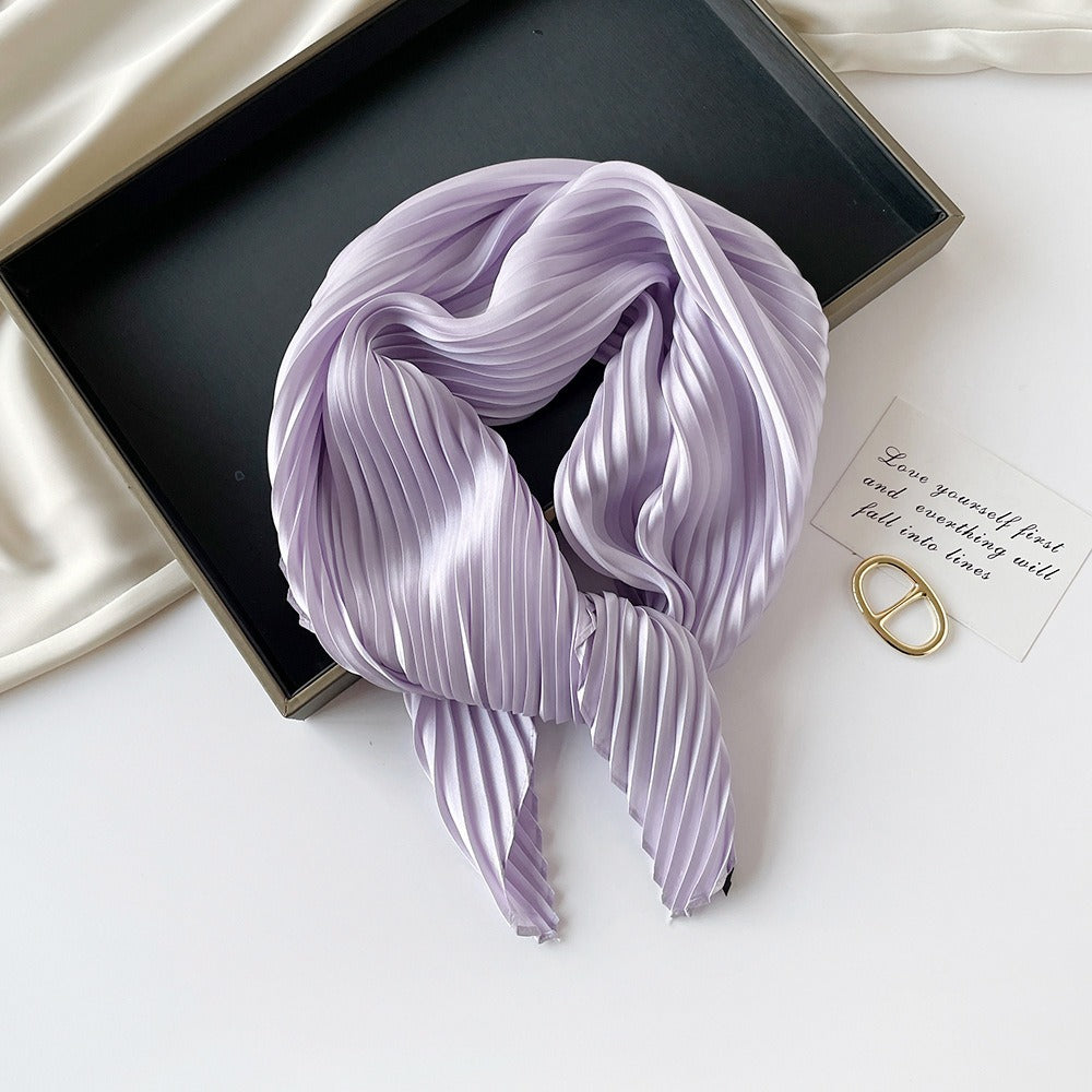 Pleated Satin Scarf Solid Square Lightweight Women N6G217