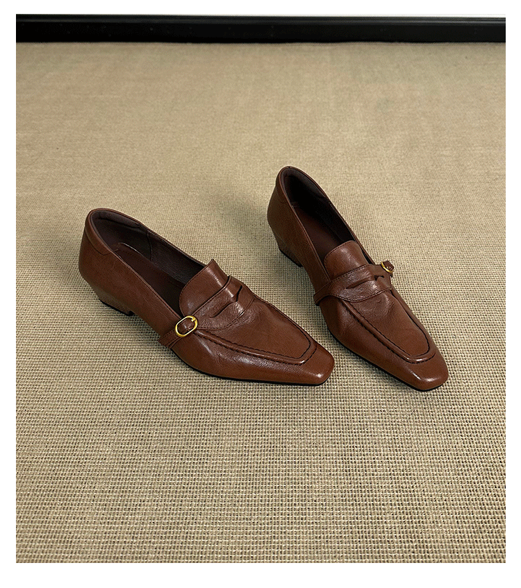 Square Toe Chunky Heel Loafers Women N6C149