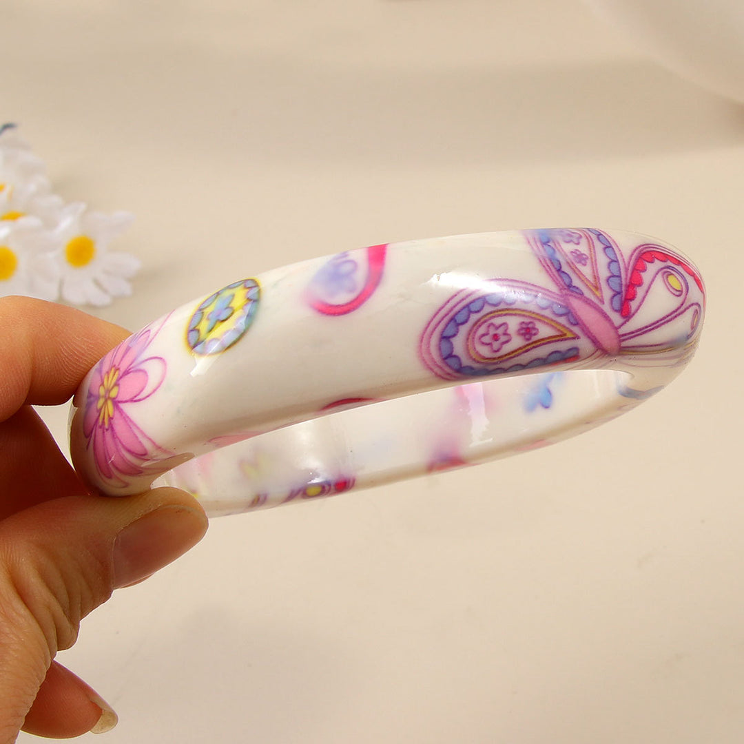 Bohemian Resin Bangle Vintage Floral Pattern Cuff N6F272