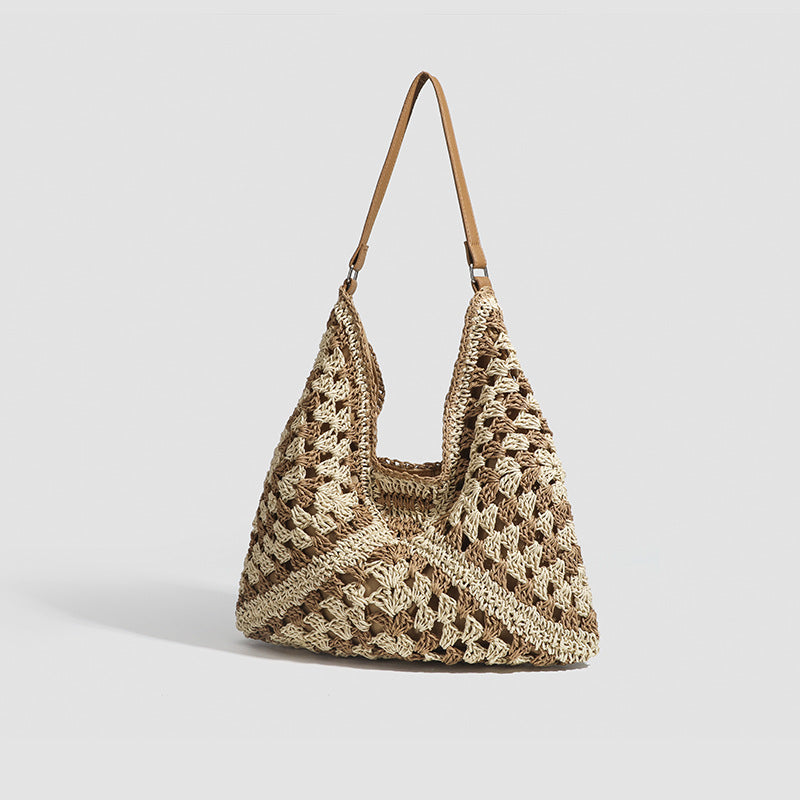 Hand Woven Straw Tote Polyester Lining S5P312