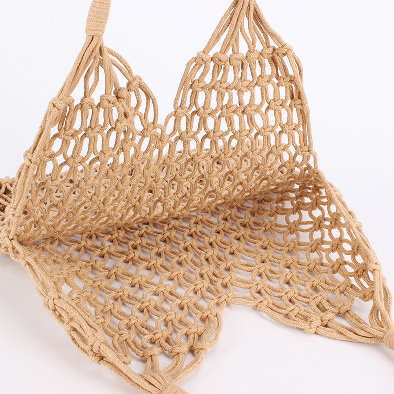 Crochet Shoulder Bag Cotton Rope Beach Tote N6F121