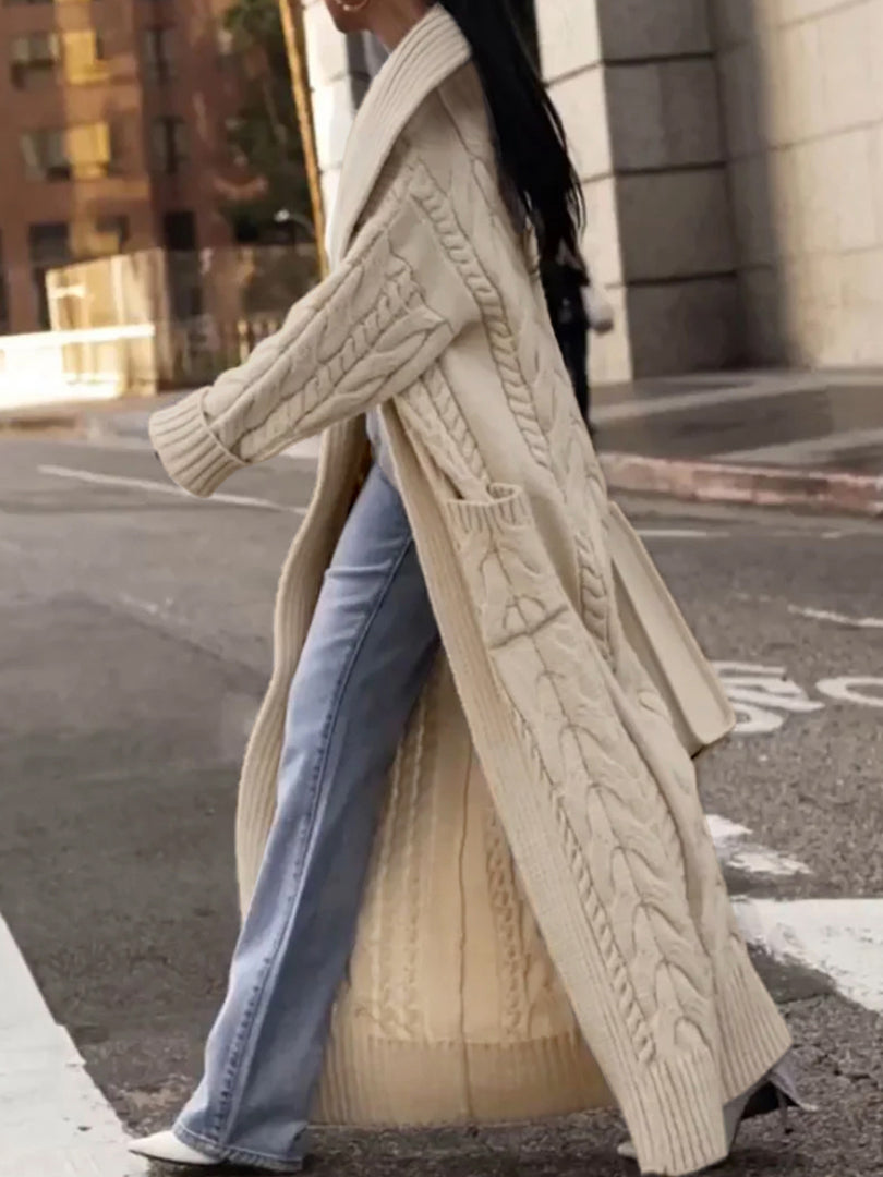 Chunky Cable Knit Long Cardigan Coat N5A035