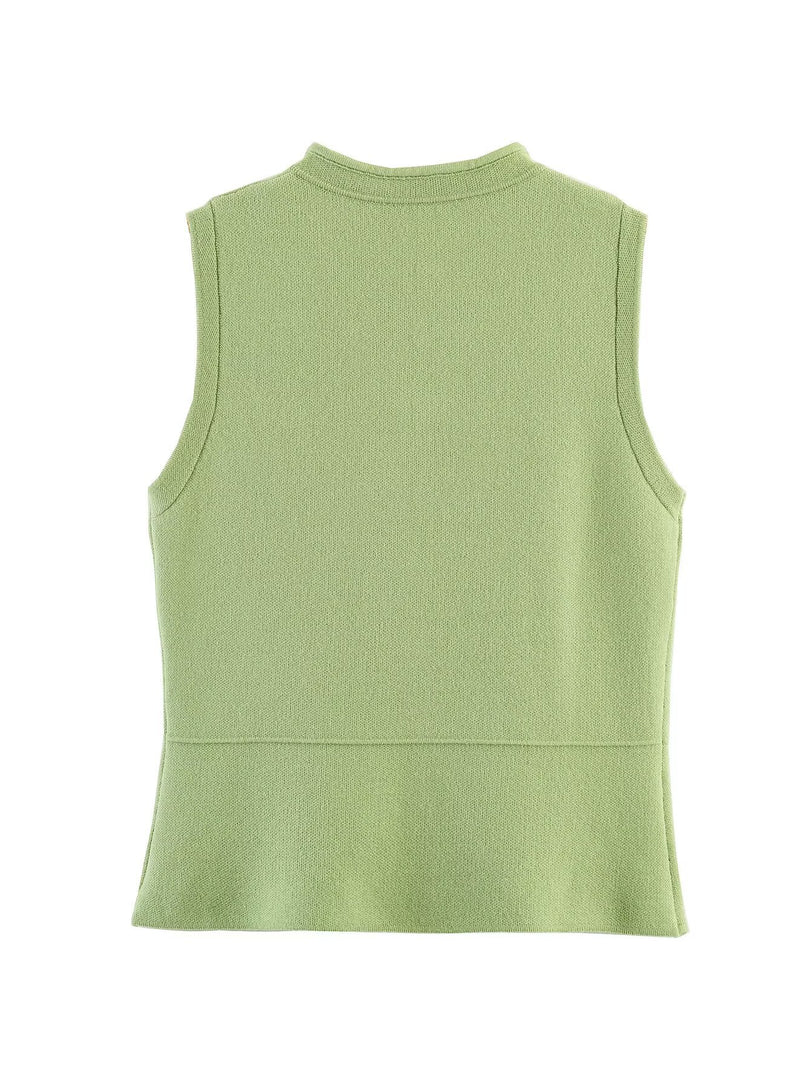 Sleeveless Knot Front Fitted Knit Tank Top Women N6F004