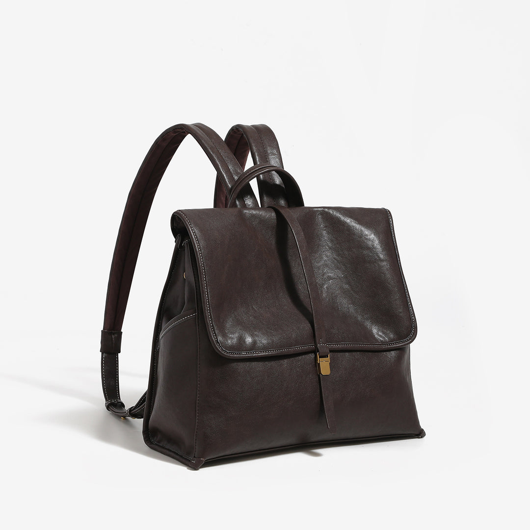 Vintage PU Leather Backpack Large Capacity Travel N6F164