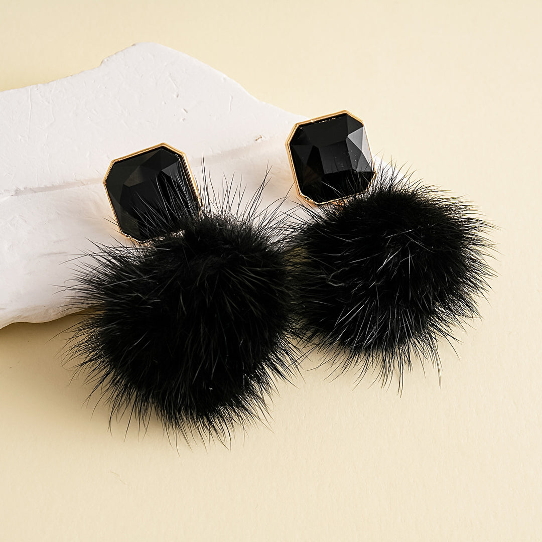Womens Rhinestone Plush Pom Pom Earrings N6K162