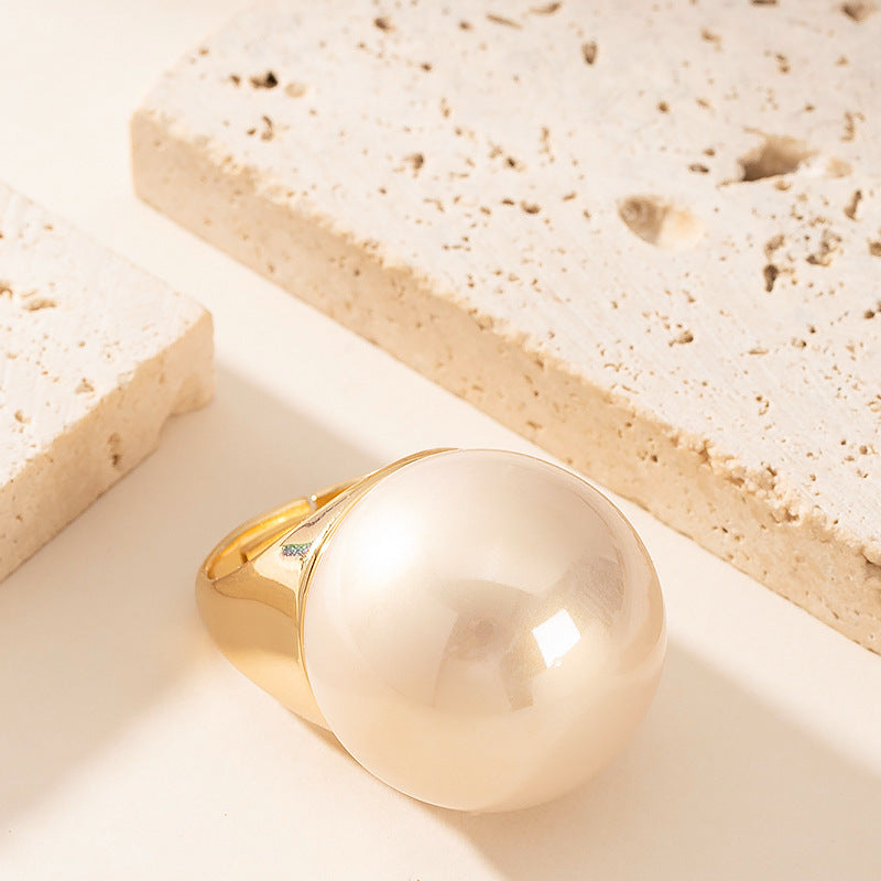 Statement Pearl Open Ring Adjustable Geometric N6H204
