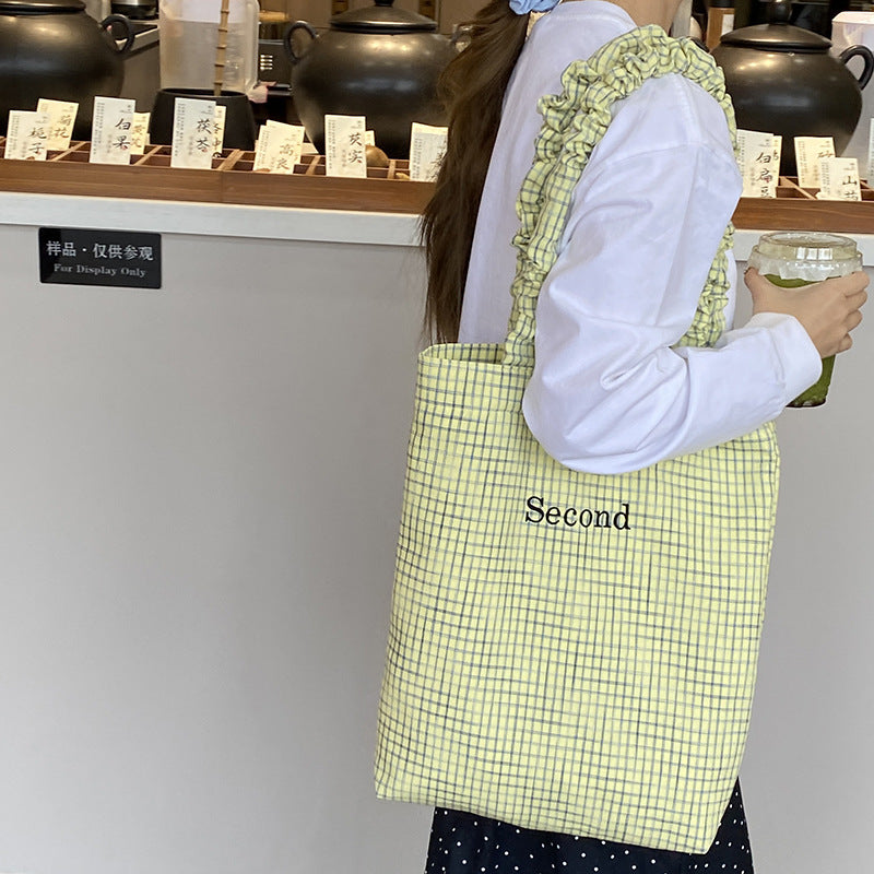 Polyester Grid Shoulder Bag Contrast Top Handle S5P321