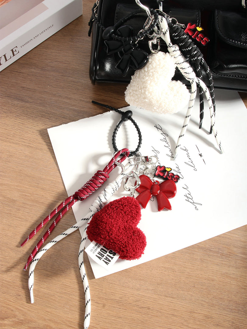 Simple Heart Bow Woven Rope Bag Charm Keychain S5P926