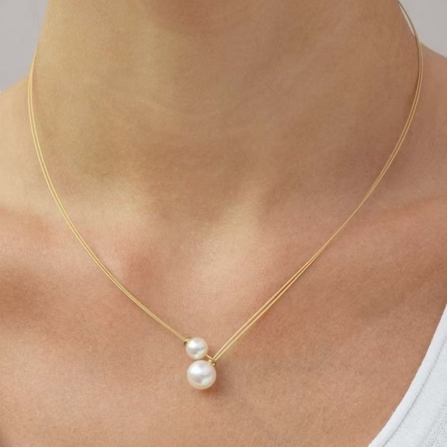 Mother-Daughter Pearl Double Layer Floating Choker N6H162