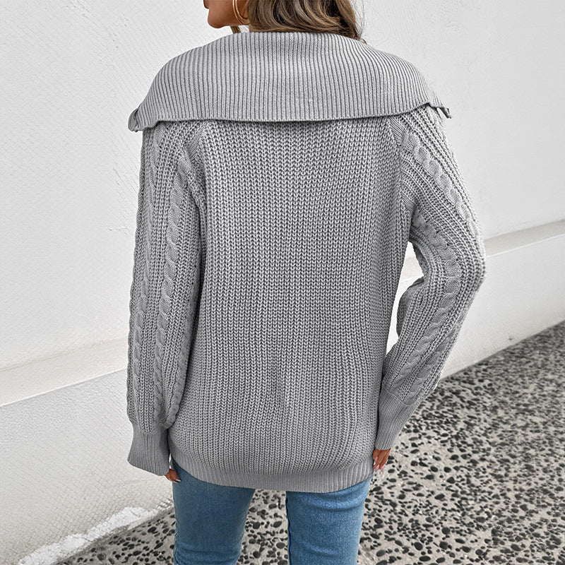 Cable Zip Collar Sweater Mid Weight Gray N5A014