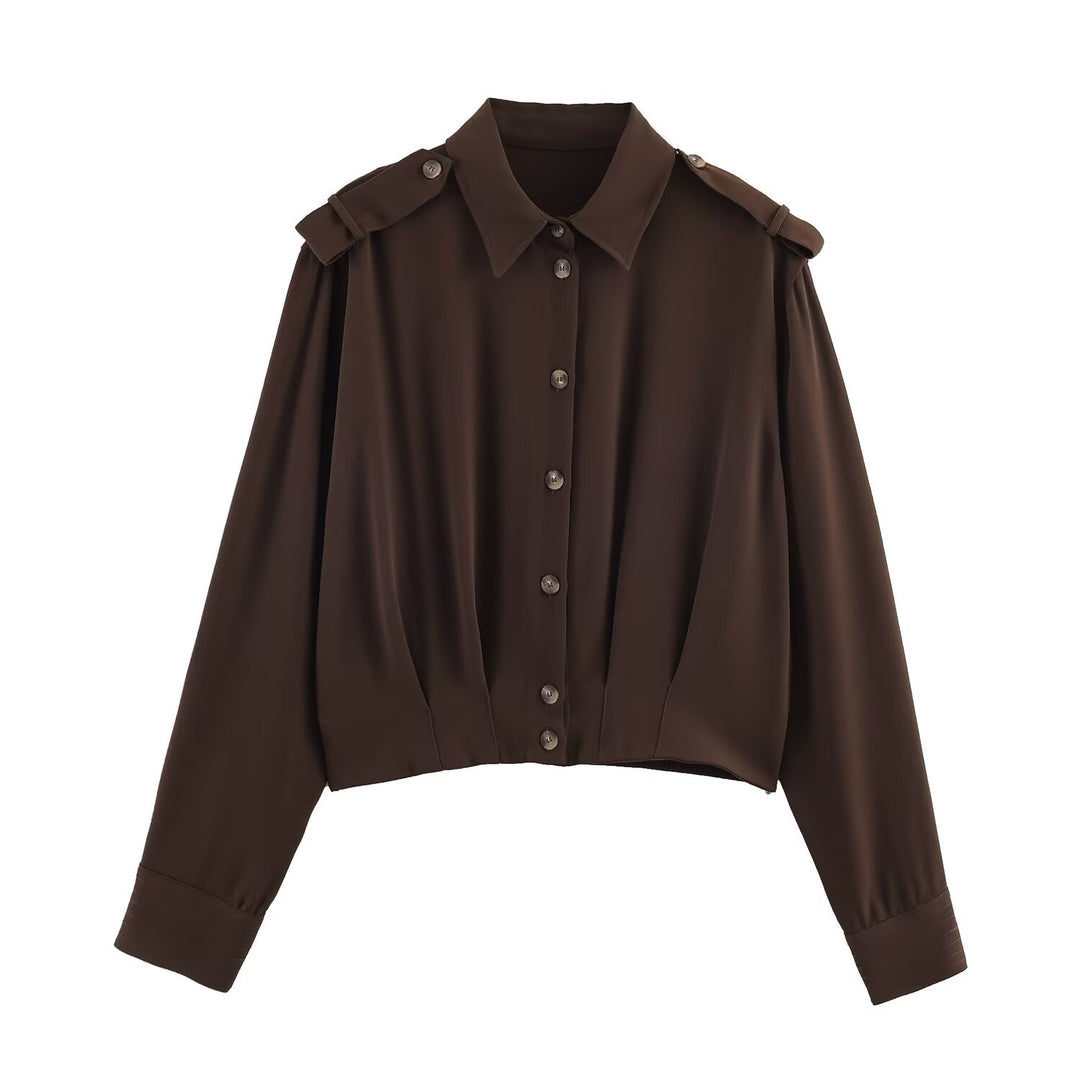 Crop Collar Shoulder Tab Shirt Women N6C114