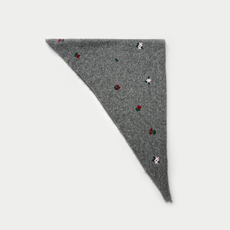 Women's Wool Blend Rose Embroidered Triangle Scarf N6J123