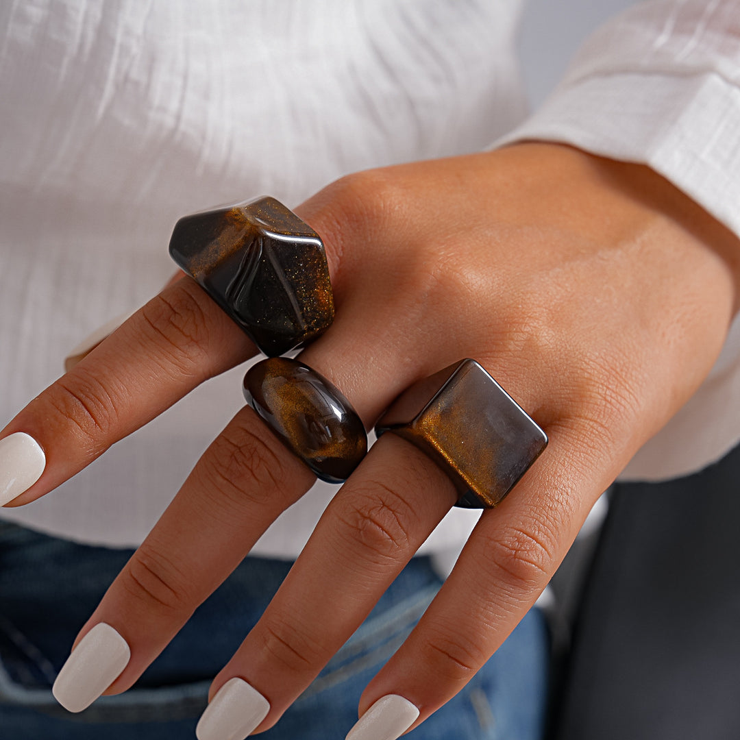 Vintage Resin Ombré Square Geometric Ring Set 3-Piece N6H094