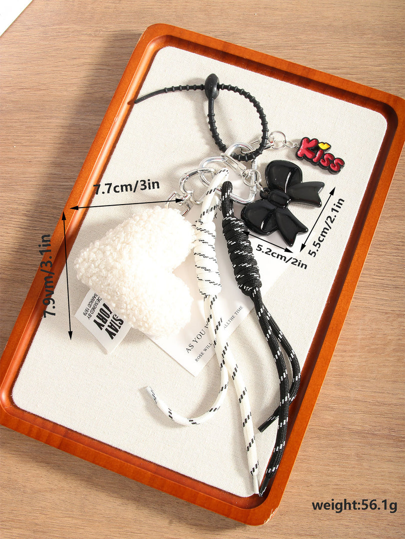 Simple Heart Bow Woven Rope Bag Charm Keychain S5P926