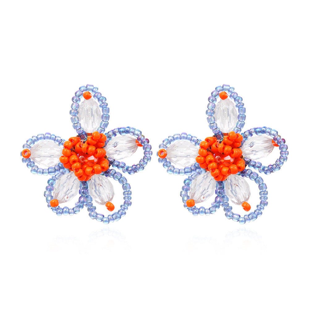 Hand Braided Floral Studs Seed Beads Vintage Style S5P169